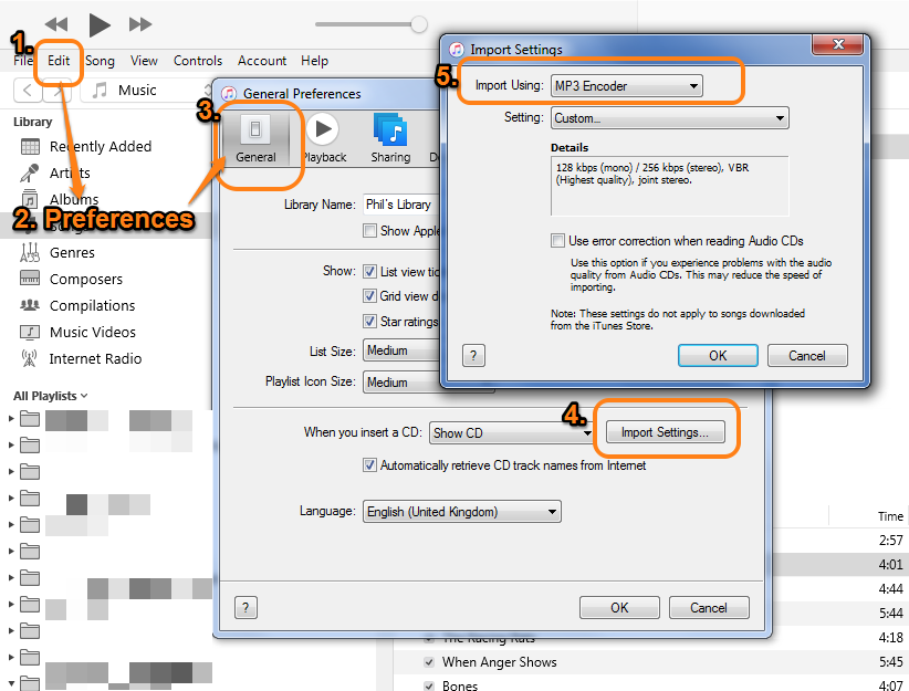 Настройки импорта MP3 Encoder в iTunes