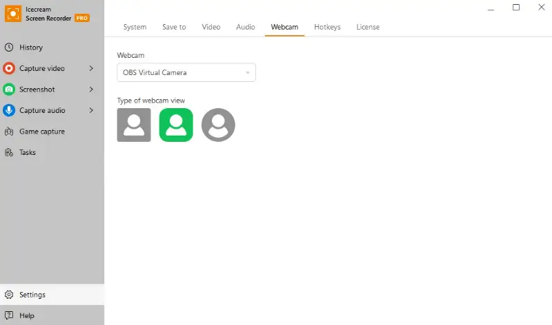 Настройка веб-камеры в Icecream Screen Recorder
