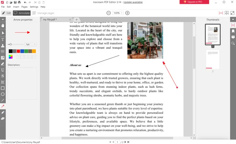 Стрелки и графические пометки в Icecream PDF Editor
