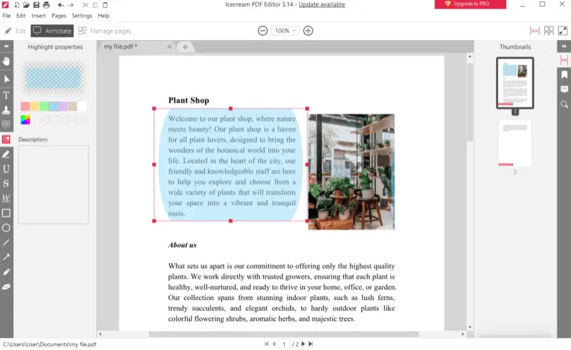 Выделение области в режиме Annotate