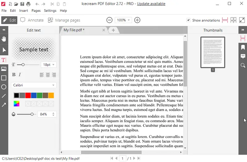 Редактирование текста в Icecream PDF Editor