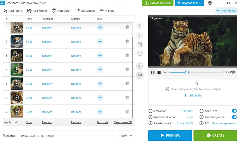 Предпросмотр слайд-шоу в Icecream Slideshow Maker