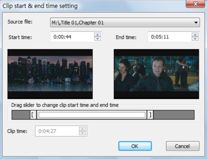 Окно Trim в Icepine Free DVD to AVI Converter