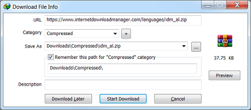 Окно Download File Info в Internet Download Manager