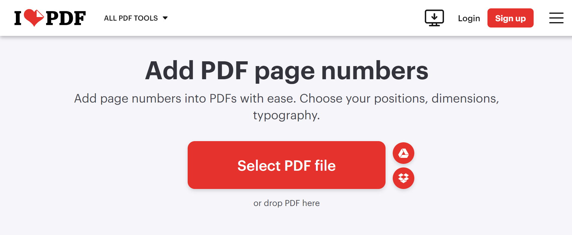 iLovePDF: добавление номеров страниц