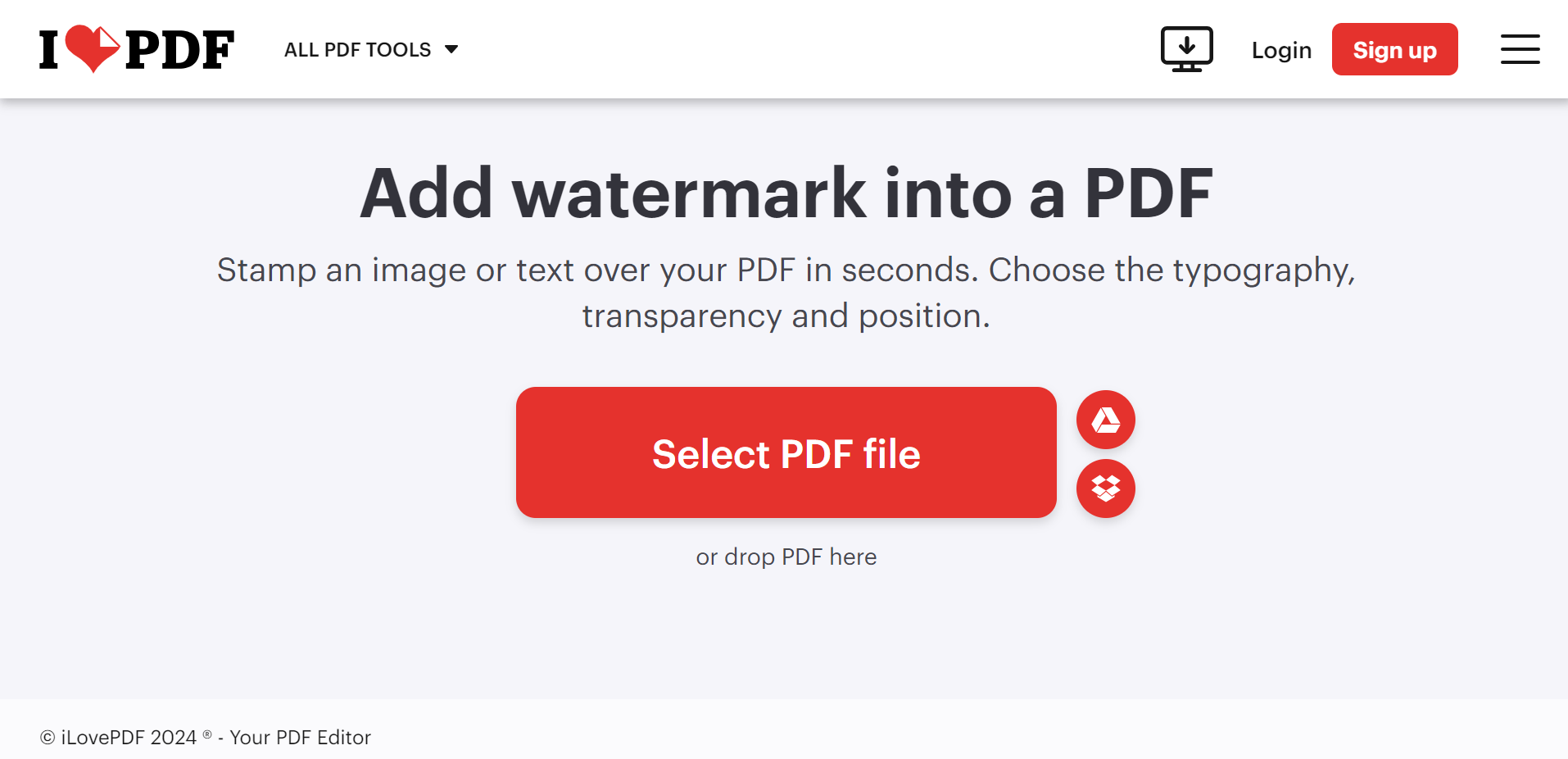 Добавление водяного знака в iLovePDF