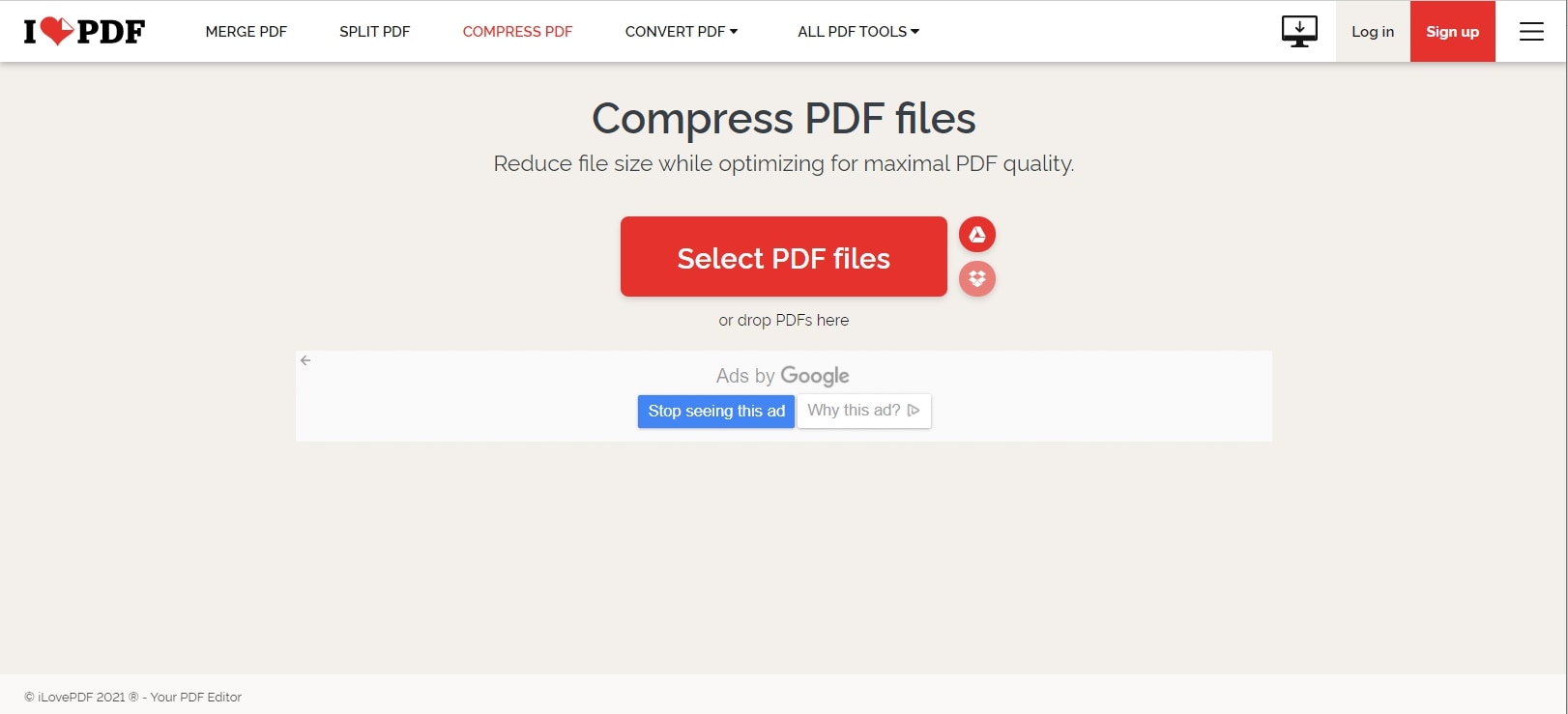 iLovePDF для сжатия PDF