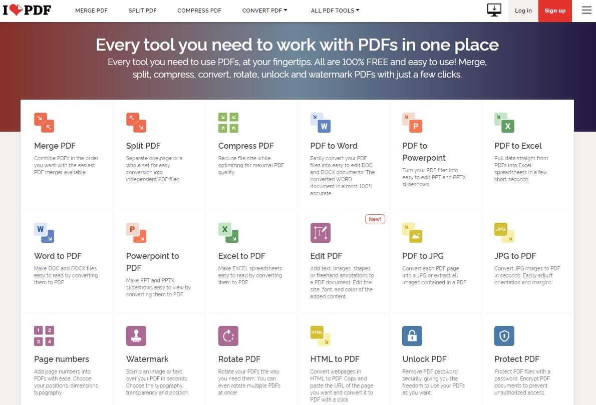 Интерфейс iLovePDF