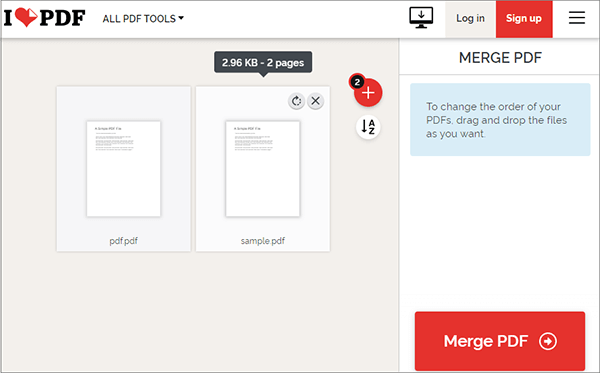 Объединение PDF в iLovePDF