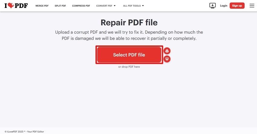 Загрузка файла в iLovePDF