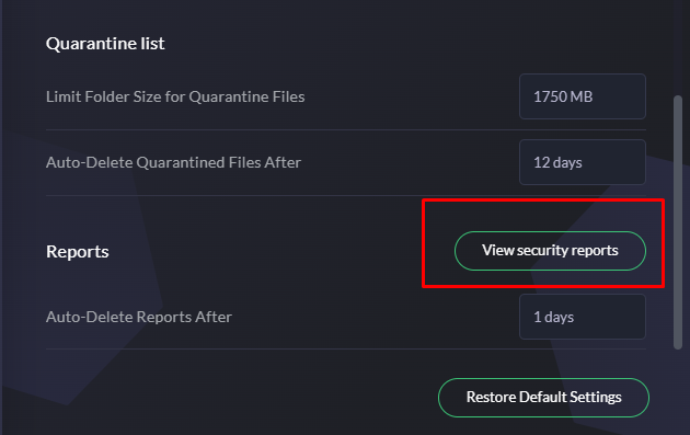 Settings с кнопкой View security reports