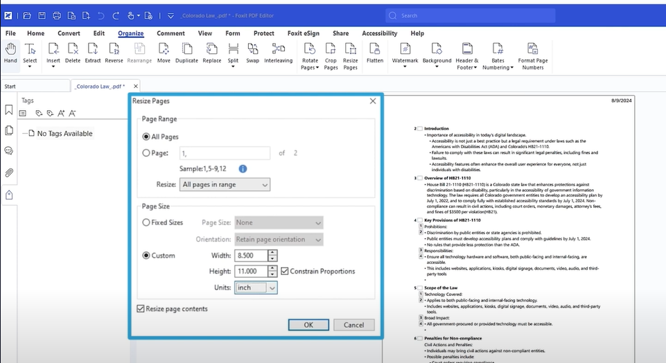 Resize Pages в Foxit PDF Editor