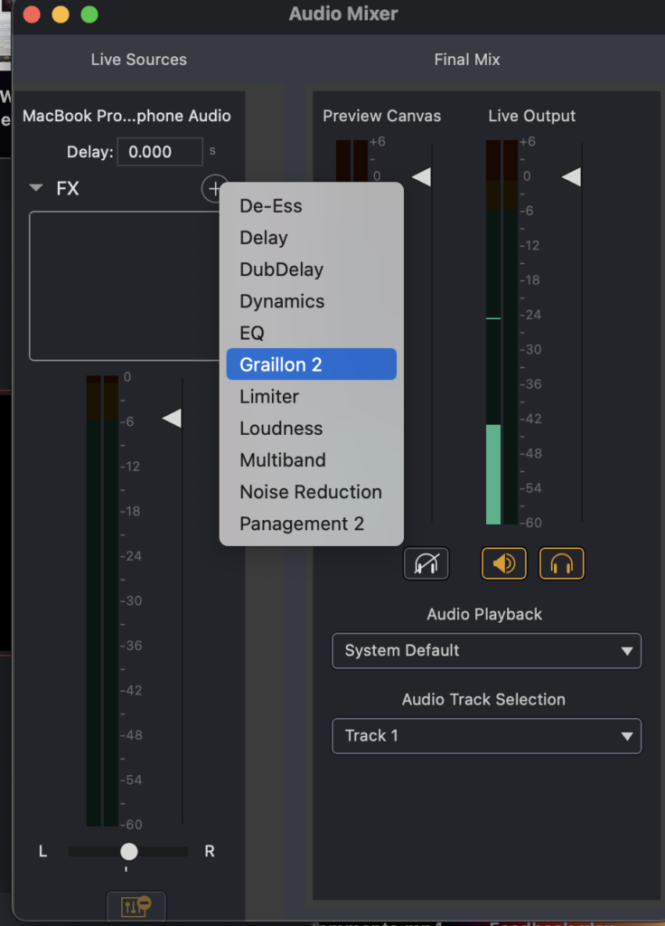 Audio Mixer в Wirecast