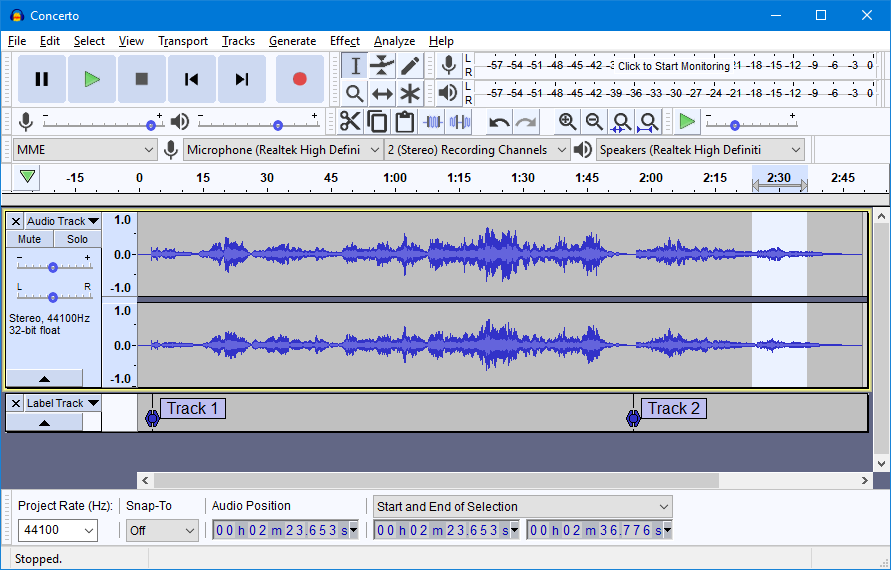 Интерфейс Audacity