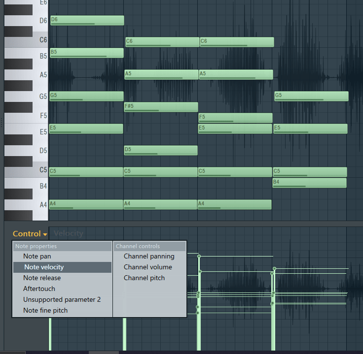 Редактирование Velocity в Piano Roll