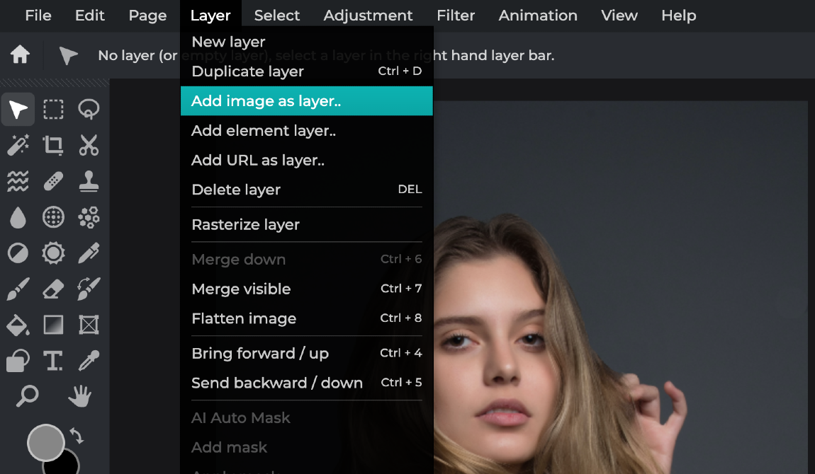 Pixlr: добавление изображения как слоя