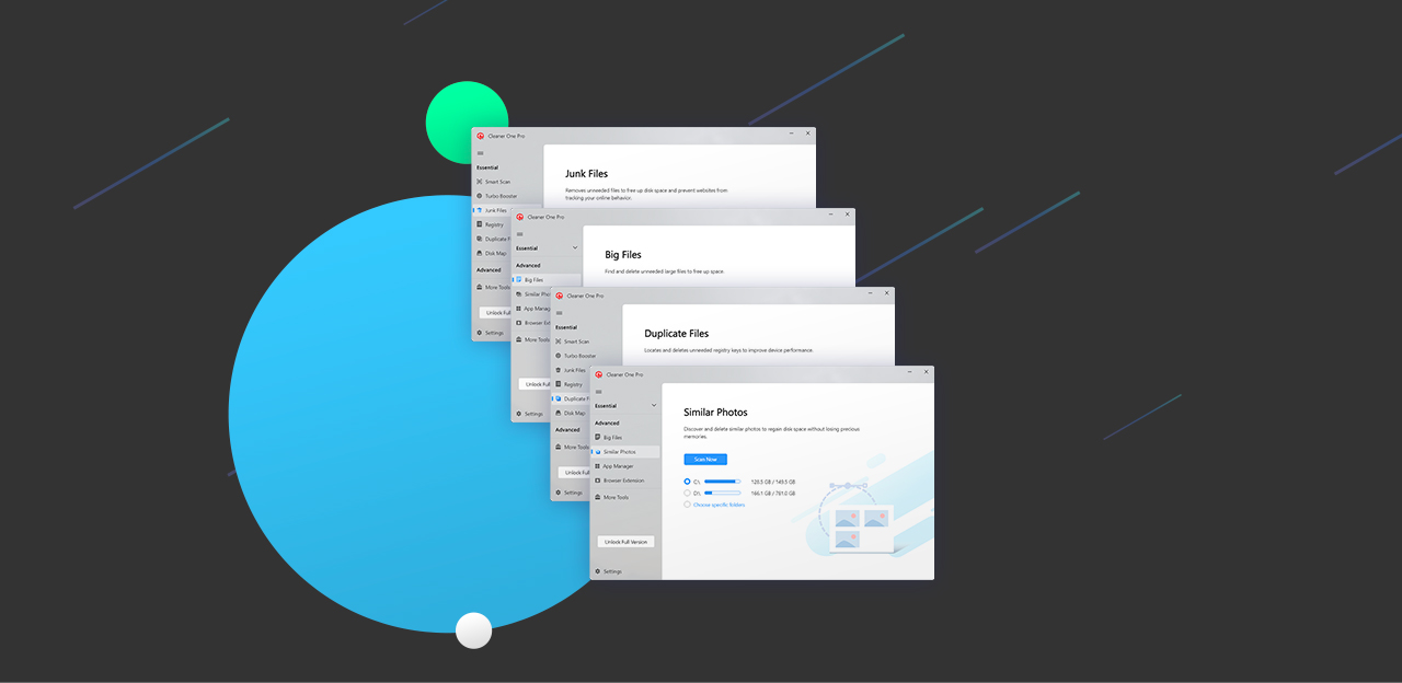 Экран с очисткой мусора и категориями файлов