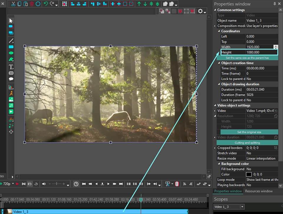 Свободное растягивание видео в VSDC
