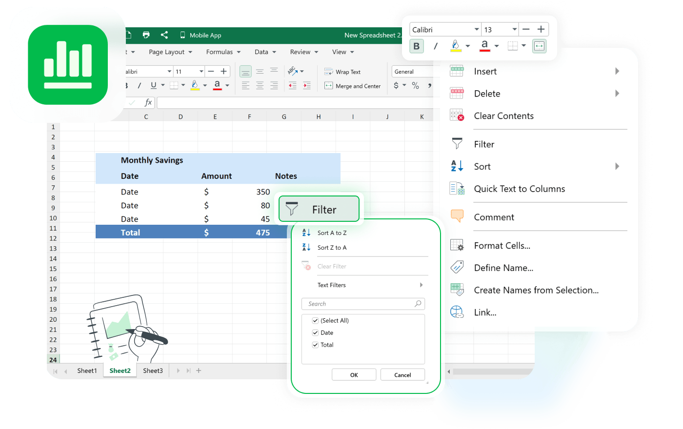 Интерфейс MobiSheets