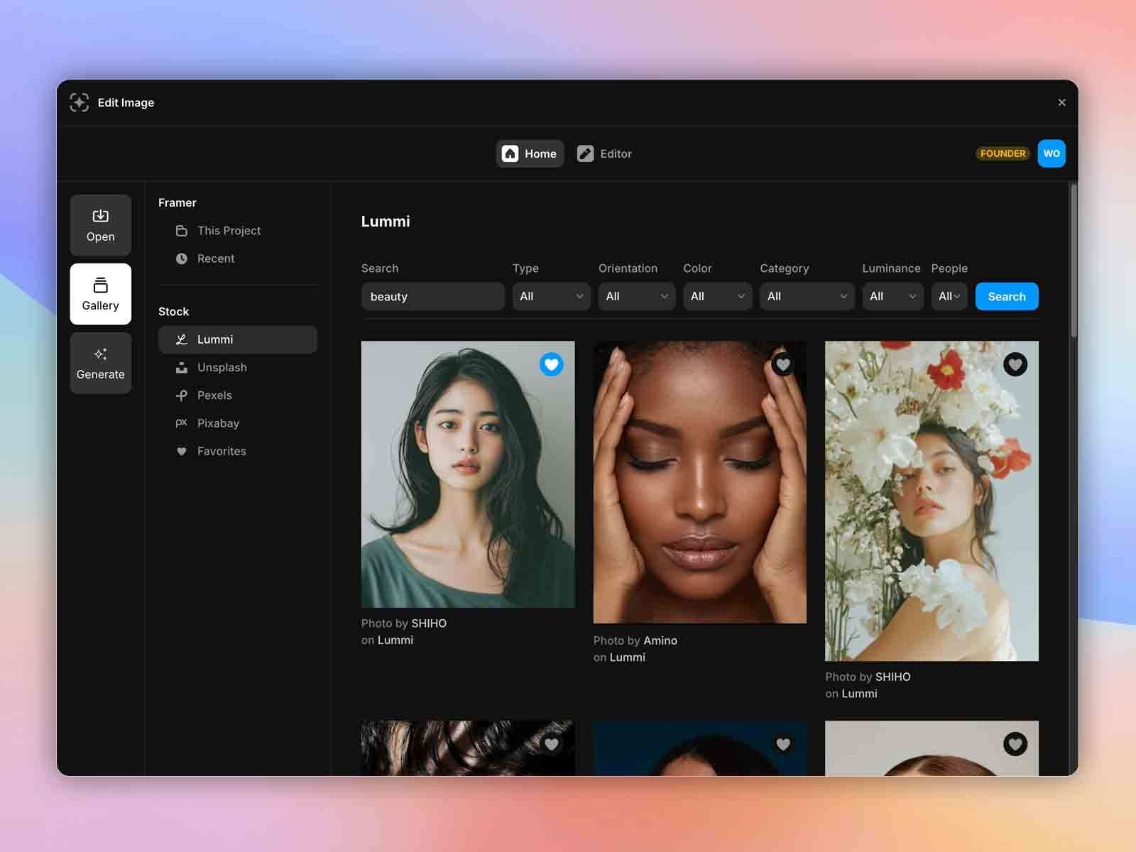 Интерфейс Gallery в Edit Image Studio