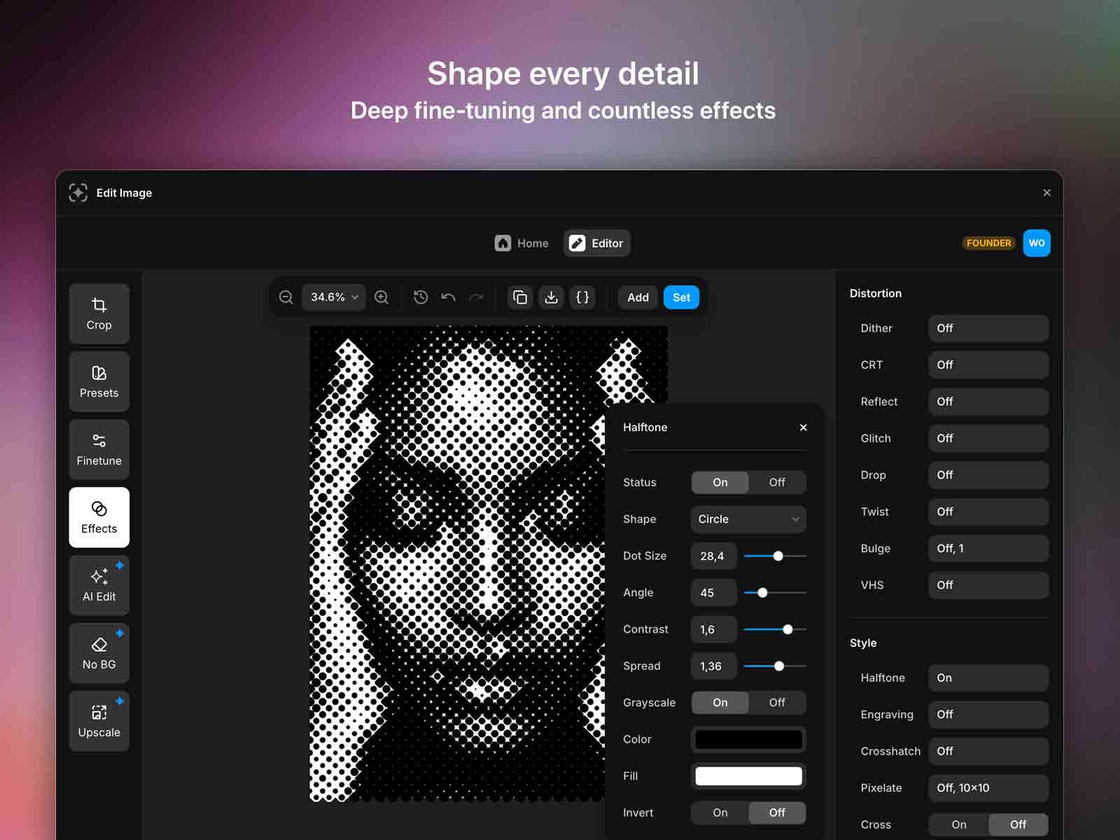 Раздел Effects и настройка Halftone в Edit Image Studio