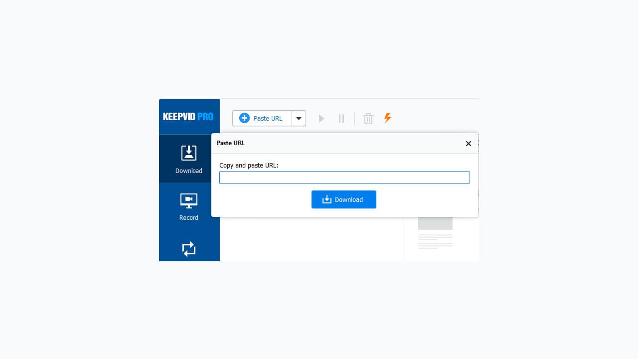 Окно Paste URL в KeepVid Pro