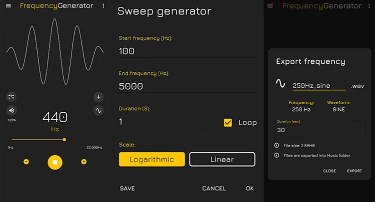 Интерфейс Tone Generator PRO