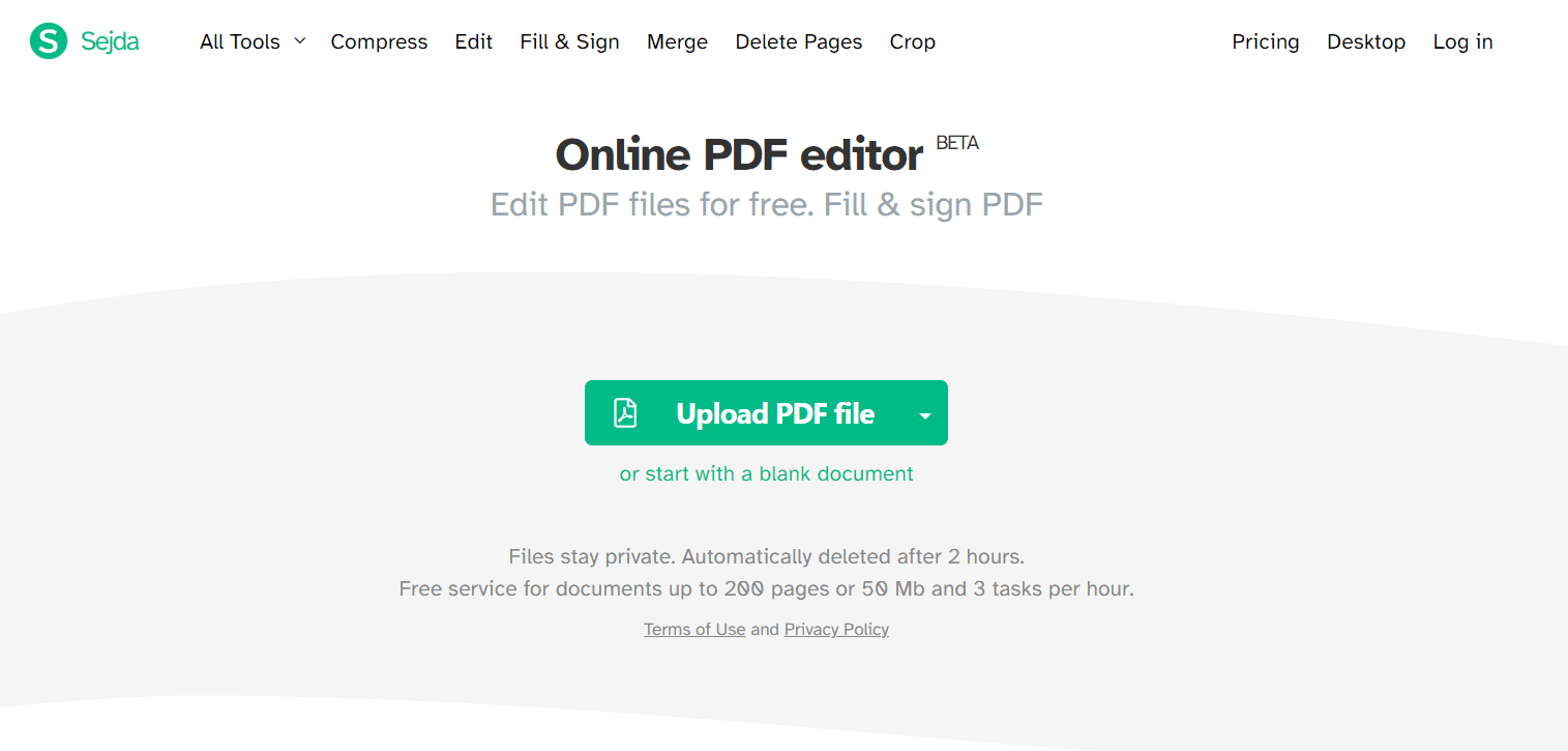 Интерфейс Sejda PDF Editor