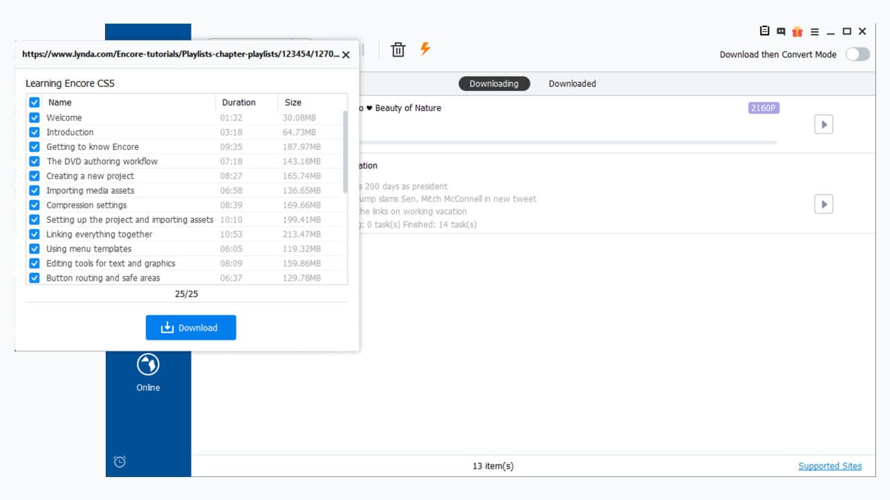 Работа KeepVid Pro с несколькими элементами и пакетной загрузкой