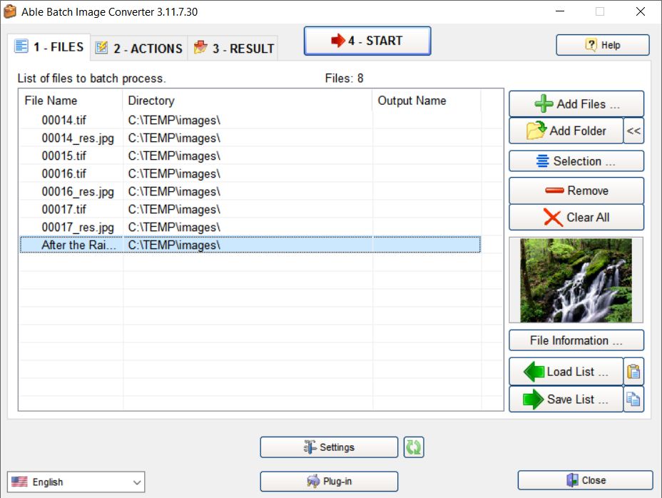 Главное окно Able Batch Image Converter: вкладка FILES