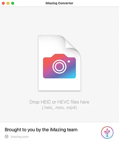 Главное окно iMazing Converter со списком HEIC-файлов, настройками Photos и кнопкой Convert