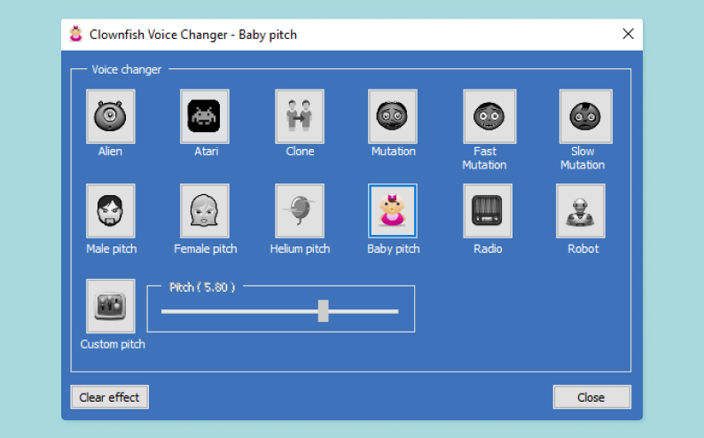 Интерфейс Clownfish Voice Changer