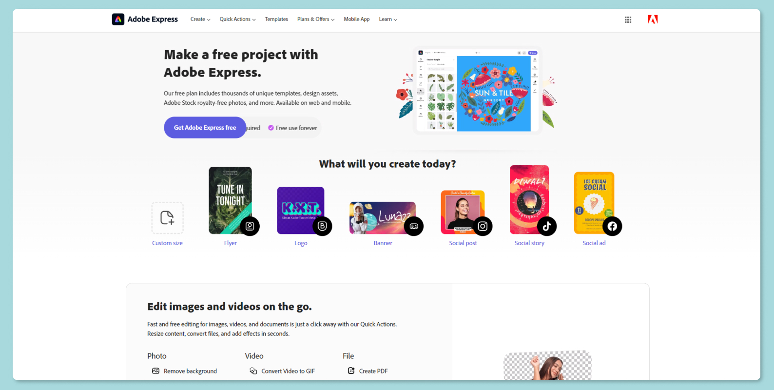 Adobe Express — интерфейс