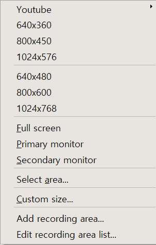 Меню Resize в oCam