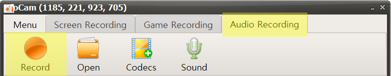 Вкладка Audio Recording в oCam