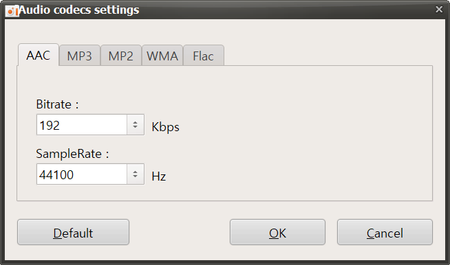 Окно Audio codecs settings в oCam