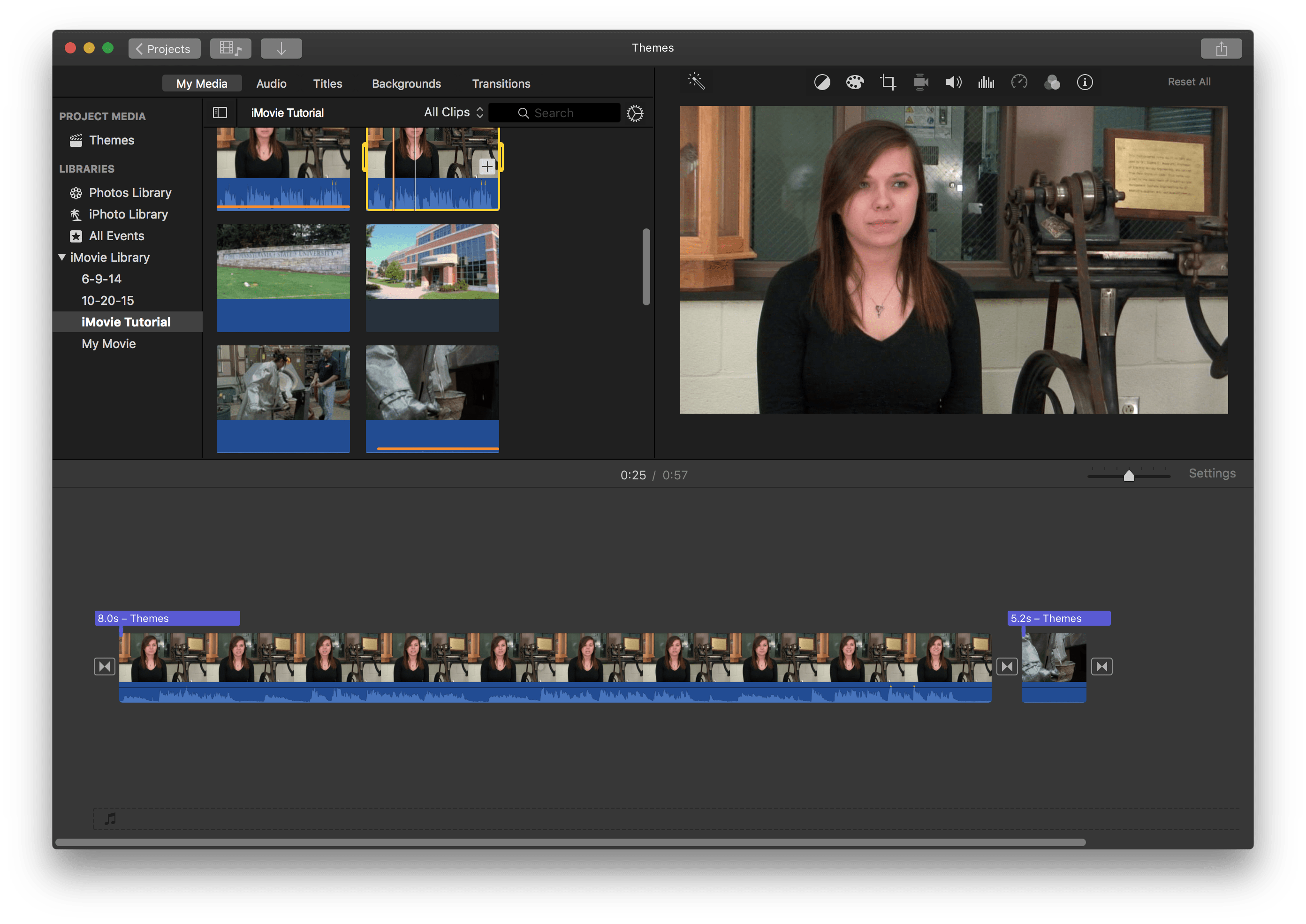 Рабочее окно iMovie