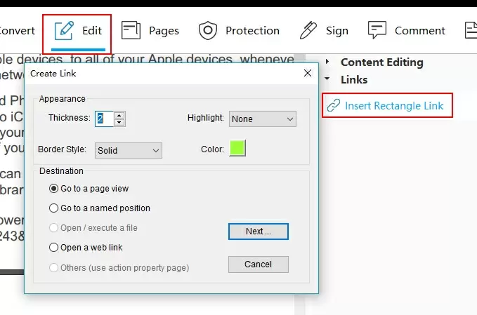 Скриншот ApowerPDF: insert rectangle link6.jpg