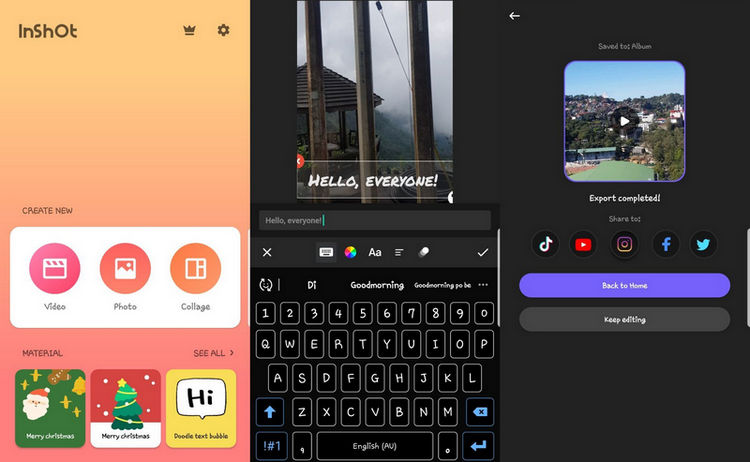 Добавление текста в InShot