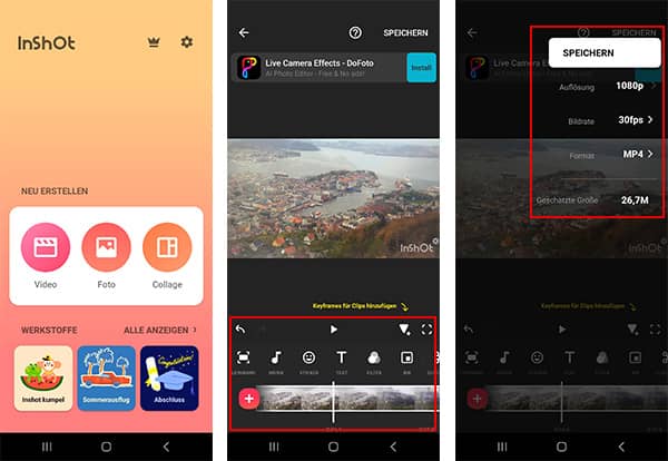 Интерфейс InShot на Android