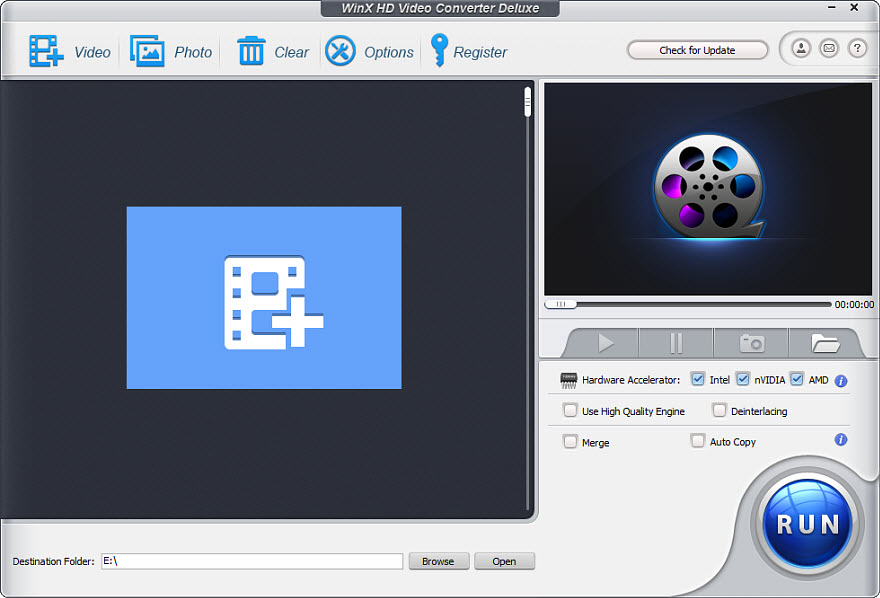 Главный экран WinX HD Video Converter Deluxe