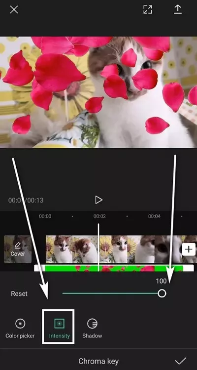 Настройка силы удаления зеленого цвета в CapCut