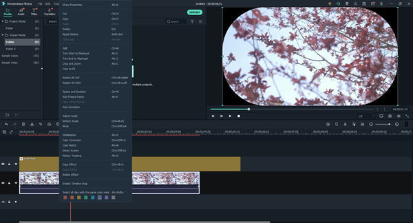 Интерфейс Filmora для монтажа AVI