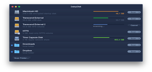 Главное окно DaisyDisk со списком дисков