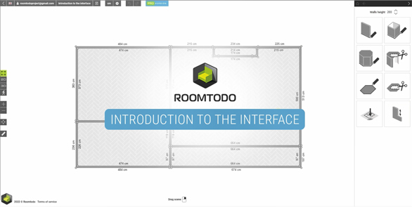 Интерфейс Roomtodo с планом, панелью инструментов и рабочим полем