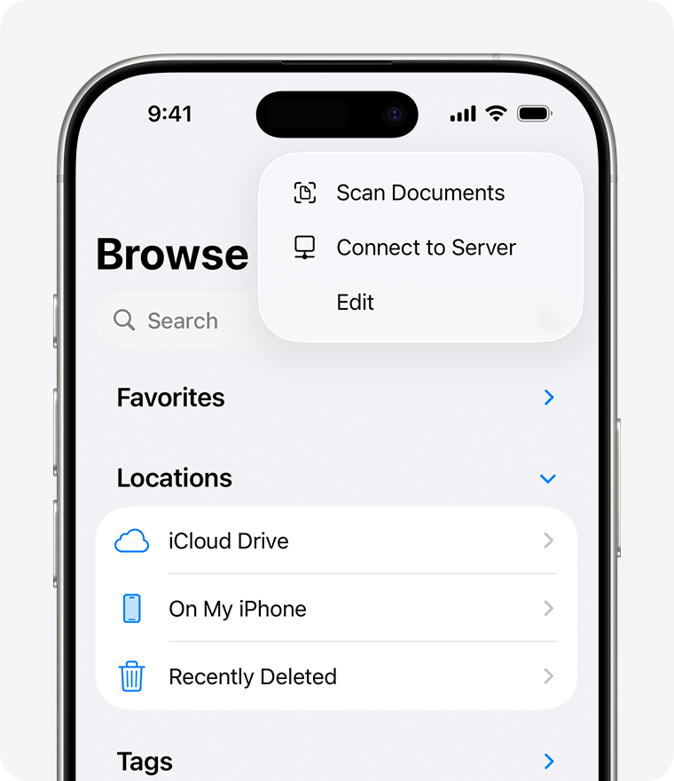 Скриншот Apple Files: ios 26 iphone 16 pro files browse locations more