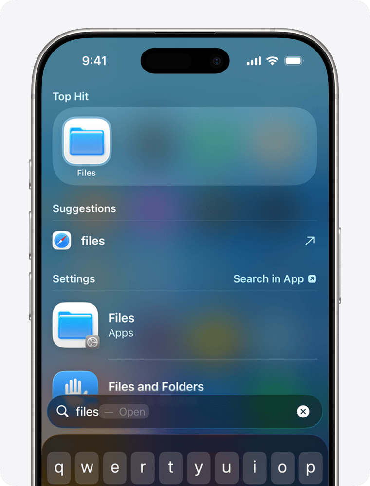 Поиск приложения Файлы на iPhone