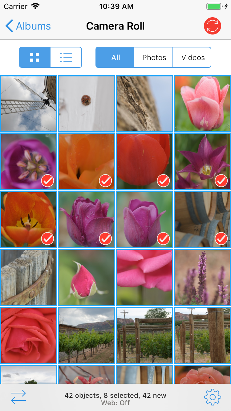 PhotoSync: выбор фотографий и видео в Camera Roll