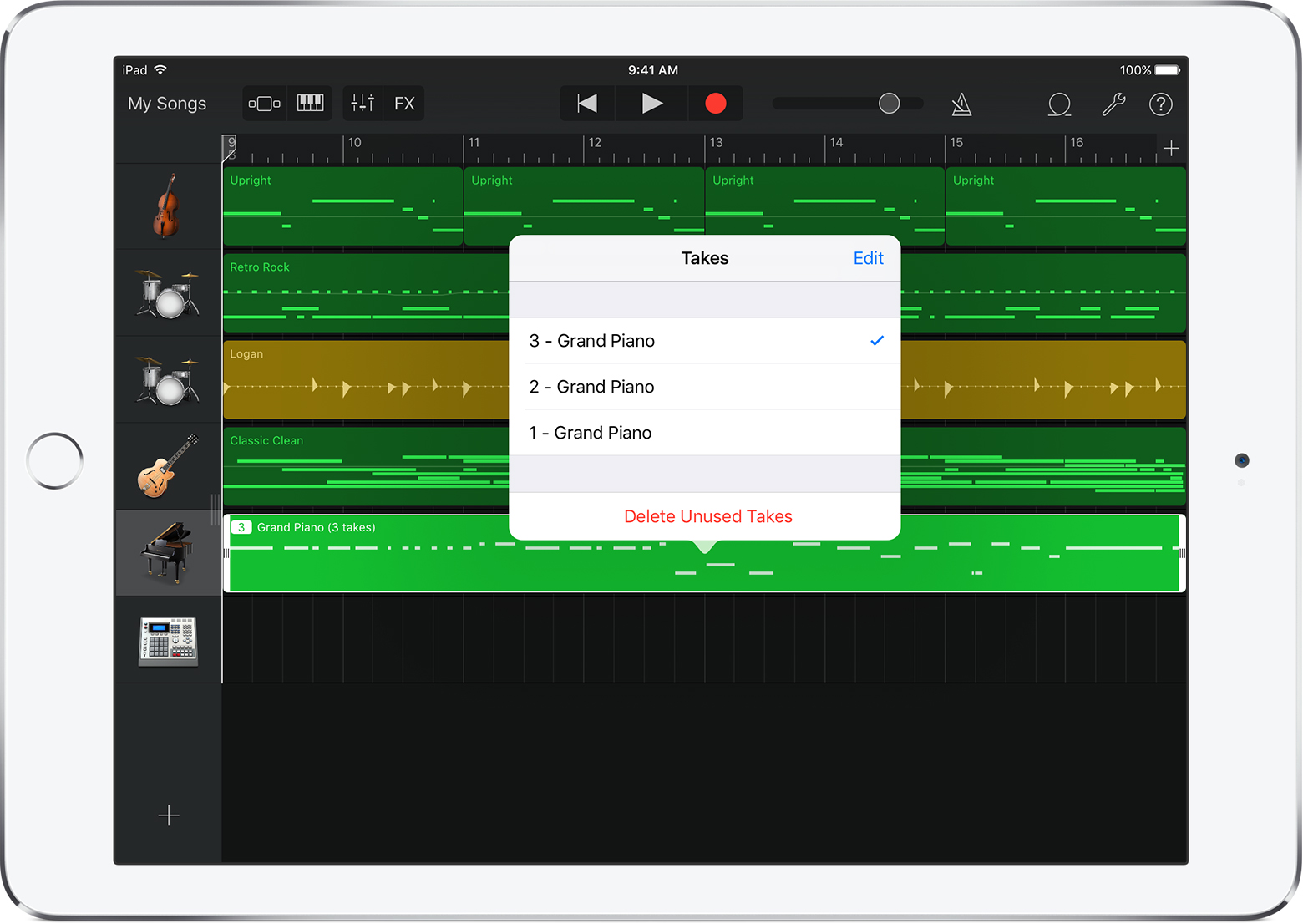 GarageBand на iPad: дорожки проекта