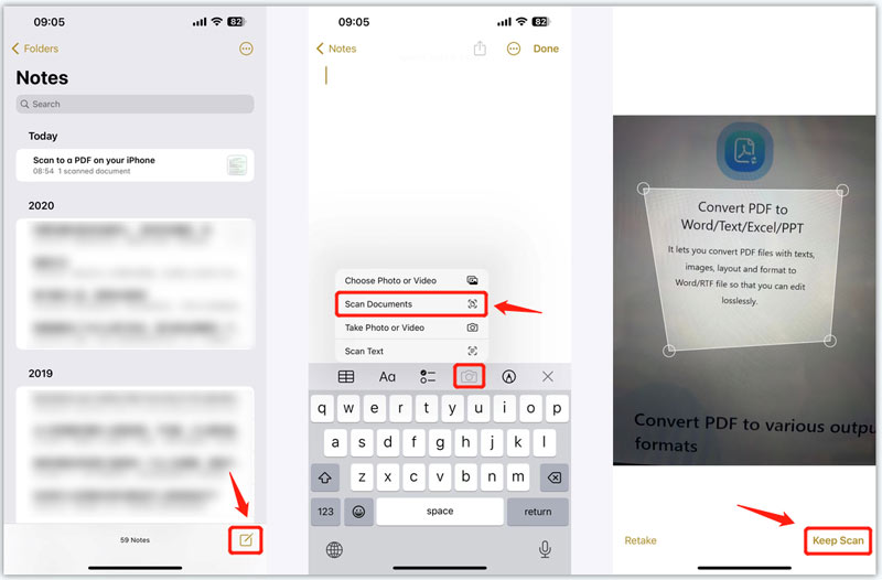 Скриншот сканирования в Notes на iPhone